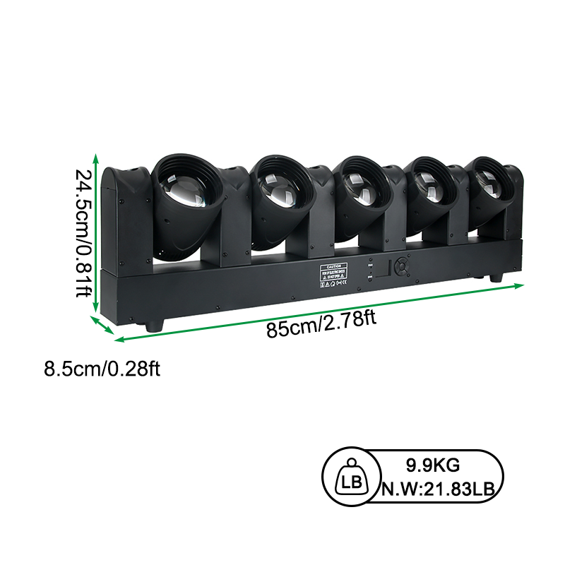 Igracelite 5-Head 80W LED Moving Head Beam Light, 500W RGBW Stage Lighting Bar with Auxiliary LED, DMX512 RDM Professional DJ Disco Club Event Light