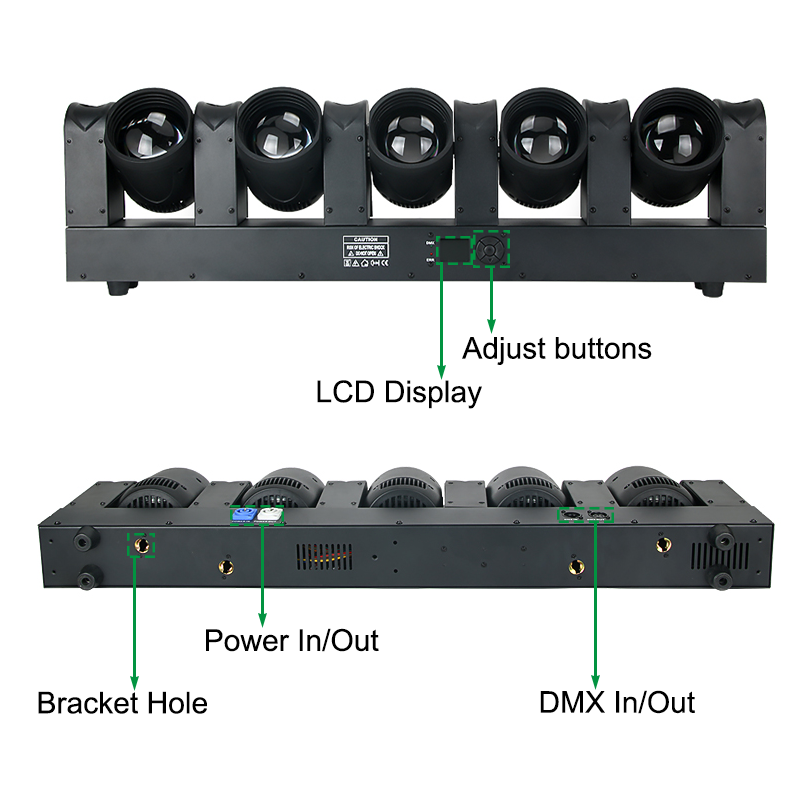 Igracelite 5-Head 80W LED Moving Head Beam Light, 500W RGBW Stage Lighting Bar with Auxiliary LED, DMX512 RDM Professional DJ Disco Club Event Light