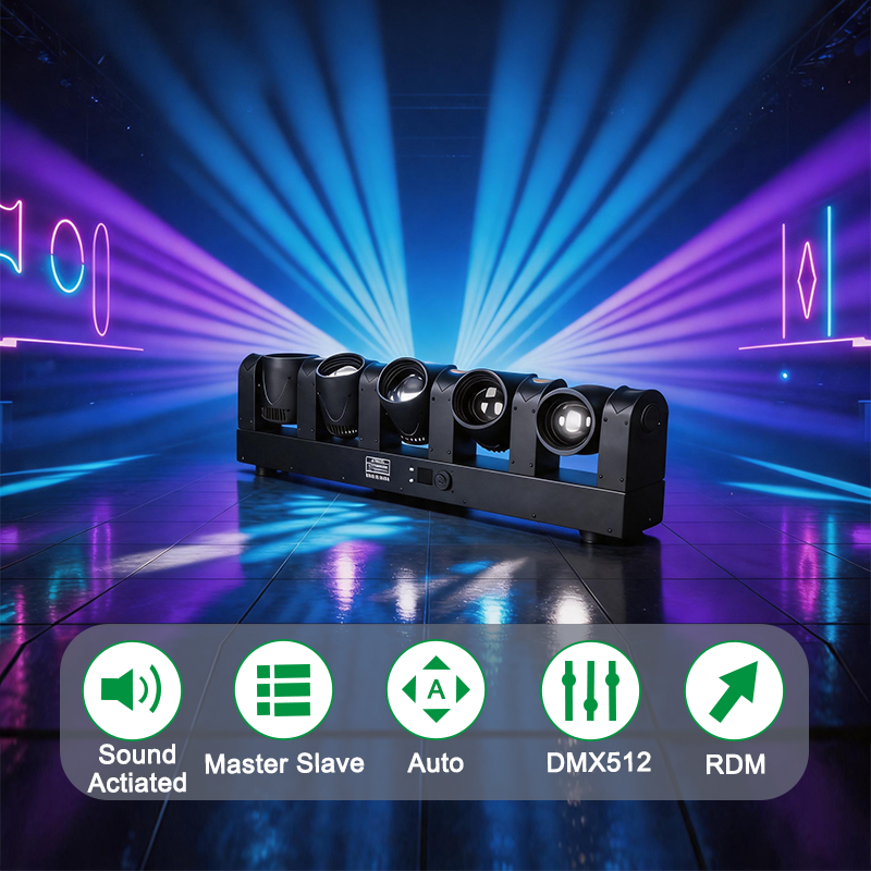 Igracelite 5-Head 80W LED Moving Head Beam Light, 500W RGBW Stage Lighting Bar with Auxiliary LED, DMX512 RDM Professional DJ Disco Club Event Light