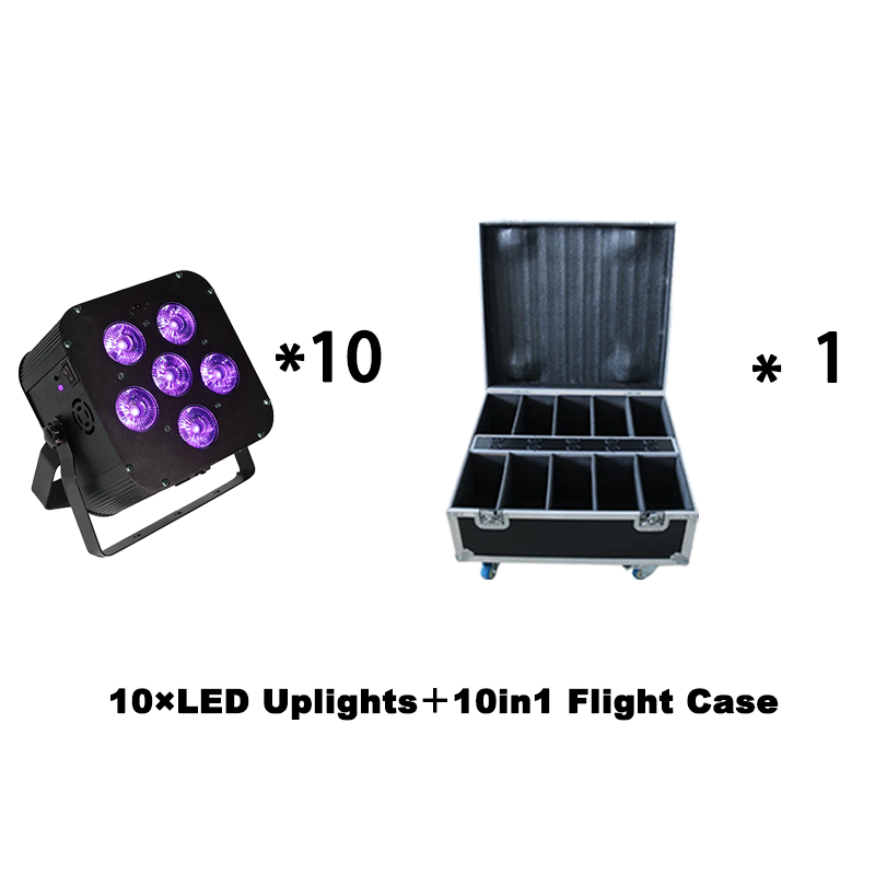 Igracelite 10-Pack Battery LED Par Stage Lights 6x18W RGBWA+UV 6in1 Wireless DMX Uplighting with Flight Case for Wedding DJ Club Events