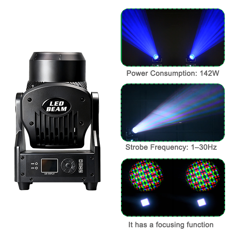 Igracelite 120W RGBL 4-in-1 LED Moving Head Light with RGB Halo Ring, Professional 3-in-1 Beam Wash Swing Stage Lighting, DMX512 RDM for DJ Club