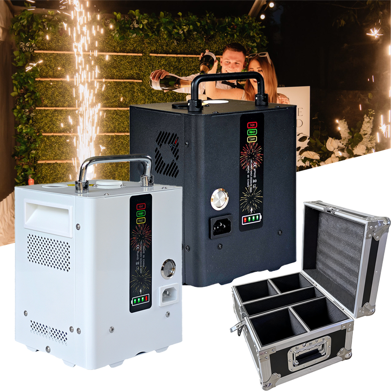Igracelite 4-Pack Battery Powered Cold Spark Machine with Flight Case, 400W Wireless Portable Cold Sparkular Fountain Machine with Remote Control for Wedding Stage Event DJ