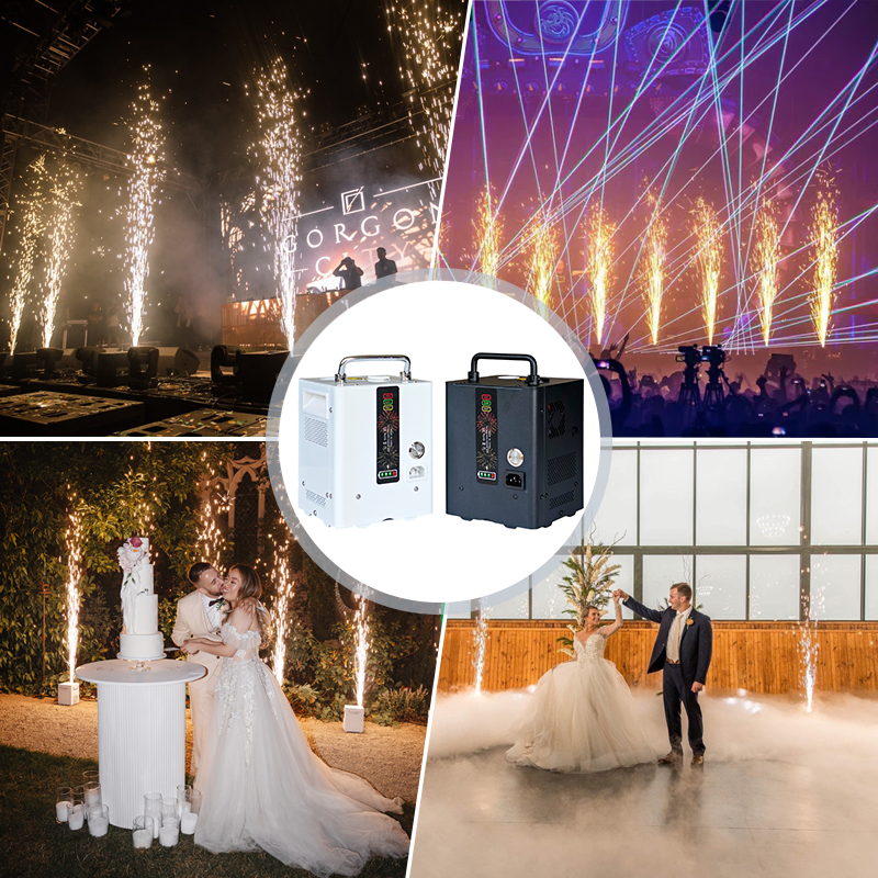 Igracelite 4-Pack Battery Powered Cold Spark Machine with Flight Case, 400W Wireless Portable Cold Sparkular Fountain Machine with Remote Control for Wedding Stage Event DJ