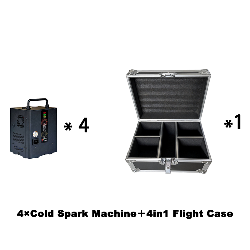 Igracelite 4-Pack Battery Powered Cold Spark Machine with Flight Case, 400W Wireless Portable Cold Sparkular Fountain Machine with Remote Control for Wedding Stage Event DJ