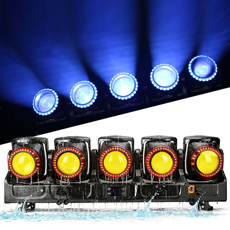 Igracelite IP65 Waterproof 5-Head LED Moving Head Light,5x120W RGB Beam Wash Stage Fixture with Aux RGB Matrix, 800W Professional DMX512 RDM Lighting for Outdoor Events & Stage Rental