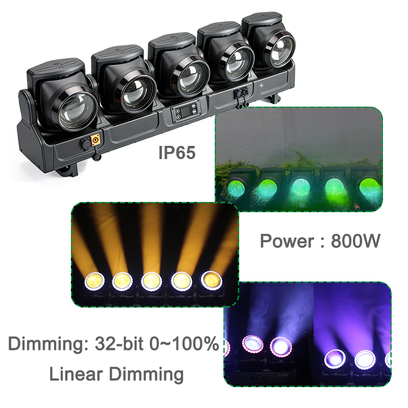 Igracelite IP65 Waterproof 5-Head LED Moving Head Light,5x120W RGB Beam Wash Stage Fixture with Aux RGB Matrix, 800W Professional DMX512 RDM Lighting for Outdoor Events & Stage Rental