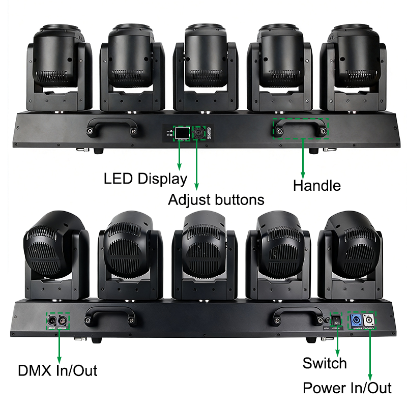 Igracelite 500W LED Moving Head Bar Light | 5x80W Beam Wash Strobe with 95xRGB Pixel | Individual Control 28/85CH DMX512 | Professional Stage Lighting Fixture for DJ Club Concert Event
