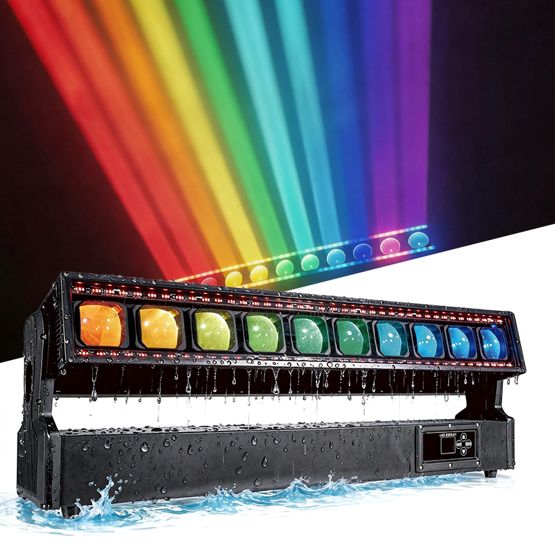 Igracelite IP65 Waterproof 650W LED moving head Bar Light, 10x60W RGBW & 140x0.3W RGB Pixel Beam Wash Strobe for Outdoor Stage Event