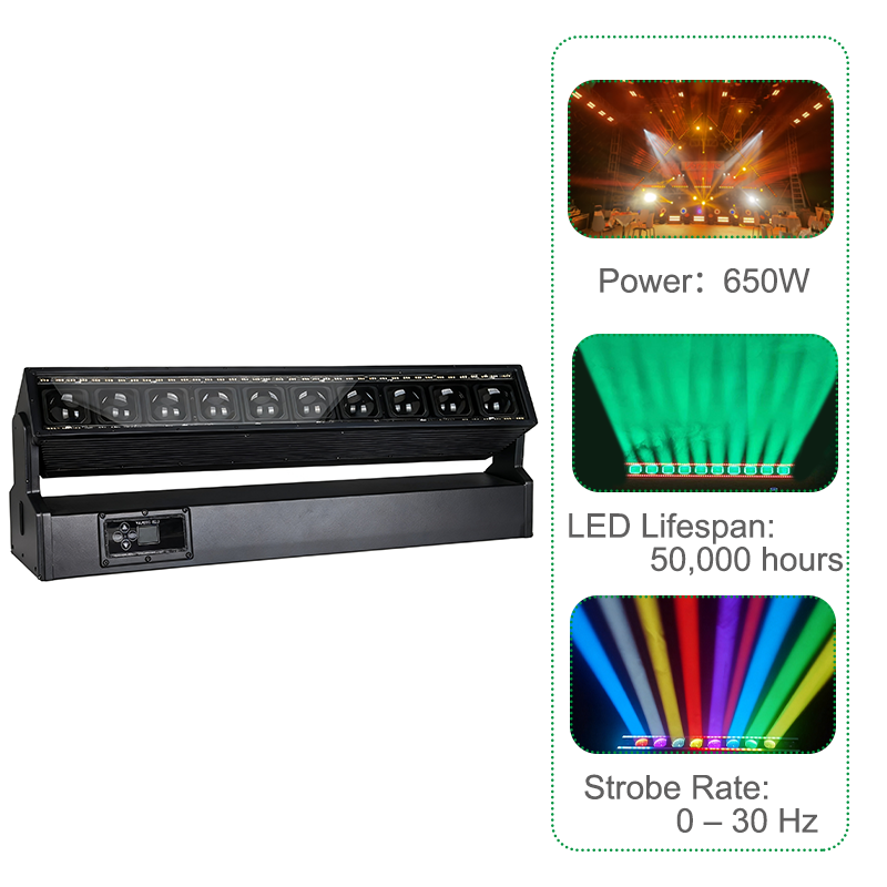 Igracelite IP65 Waterproof 650W LED moving head Bar Light, 10x60W RGBW & 140x0.3W RGB Pixel Beam Wash Strobe for Outdoor Stage Event