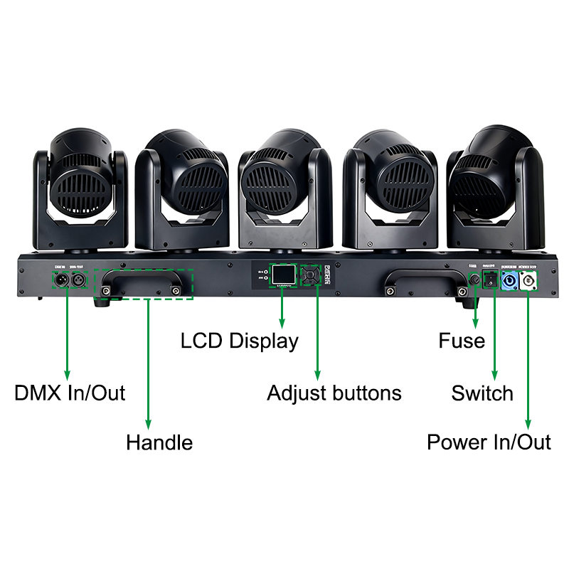 Igracelite 500W 5-Head LED Moving Head Light with Infinite Pan, RGBW Beam & RGB Pixel Chasing Strip, Professional DMX512 RDM Stage Lighting Fixture for Concert Nightclub DJ Event