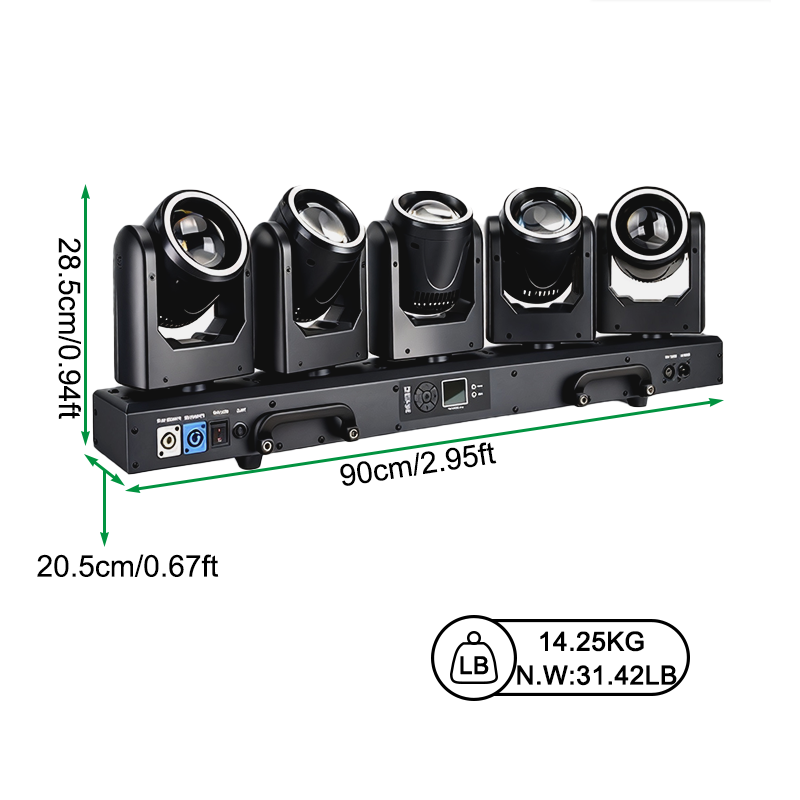 Igracelite 500W 5-Head LED Moving Head Light with Infinite Pan, RGBW Beam & RGB Pixel Chasing Strip, Professional DMX512 RDM Stage Lighting Fixture for Concert Nightclub DJ Event