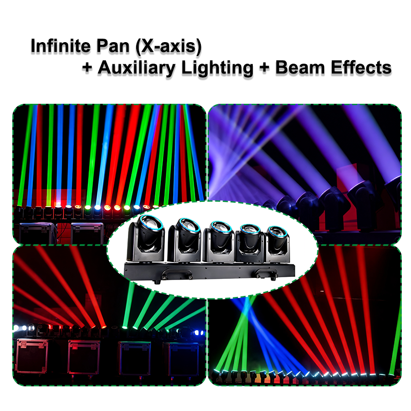 Igracelite 500W 5-Head LED Moving Head Light with Infinite Pan, RGBW Beam & RGB Pixel Chasing Strip, Professional DMX512 RDM Stage Lighting Fixture for Concert Nightclub DJ Event