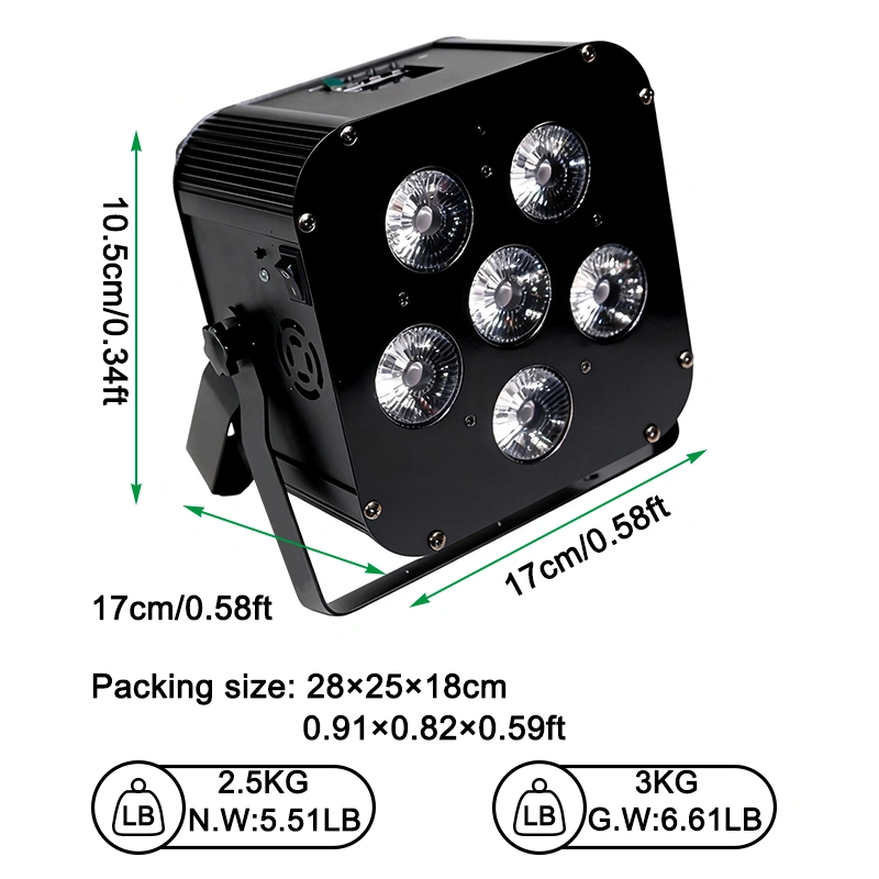 6PCs*18W RGBWAUv 6in1 WiFi wireless DMX battery led par light