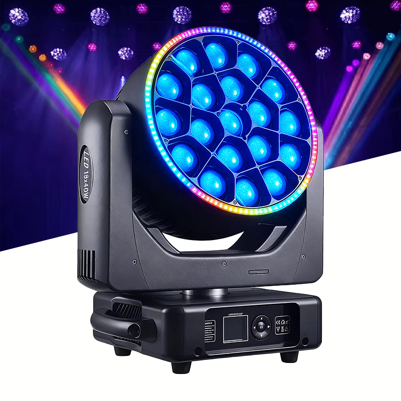 Igracelite K15 Bee Eye 19x40W RGBW 4-in-1 Zoom LED Moving Head Stage Light with Colorful Beam, LED Halo Ring for Dynamic Stage Lighting