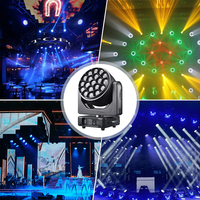 Igracelite K15 Bee Eye 19x40W RGBW 4-in-1 Zoom LED Moving Head Stage Light with Colorful Beam, LED Halo Ring for Dynamic Stage Lighting