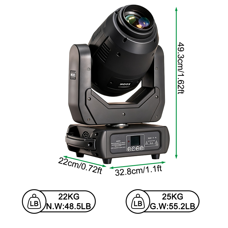 Igracelite 250W LED Moving Head Beam Spot Light, Motorized Zoom 5.5°-30°, Prism, Dual Gobo Wheels, 7 Colors, DMX512 Stage Lighting Fixture for DJ Disco Club Theater Concert