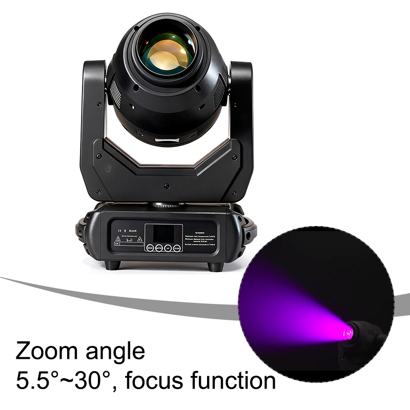 Igracelite 250W LED Moving Head Beam Spot Light, Motorized Zoom 5.5°-30°, Prism, Dual Gobo Wheels, 7 Colors, DMX512 Stage Lighting Fixture for DJ Disco Club Theater Concert