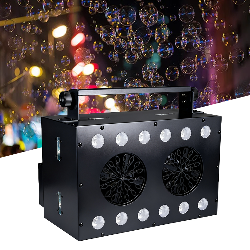 Igracelite 120W LED Storm Double Wheel Bubble Machine RGBY Full Color DMX512 & Remote Control, 12x8W High-Brightness LEDs, 10m Bubble Output for Stage Lighting, Wedding, DJ, Party, Concert & Event Effects