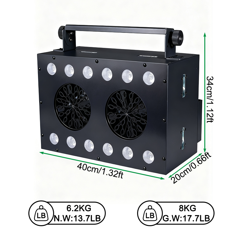 Igracelite 120W LED Storm Double Wheel Bubble Machine RGBY Full Color DMX512 & Remote Control, 12x8W High-Brightness LEDs, 10m Bubble Output for Stage Lighting, Wedding, DJ, Party, Concert & Event Effects