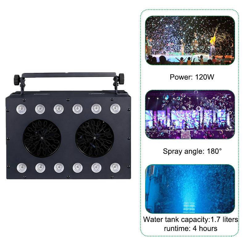 Igracelite 120W LED Storm Double Wheel Bubble Machine RGBY Full Color DMX512 & Remote Control, 12x8W High-Brightness LEDs, 10m Bubble Output for Stage Lighting, Wedding, DJ, Party, Concert & Event Effects