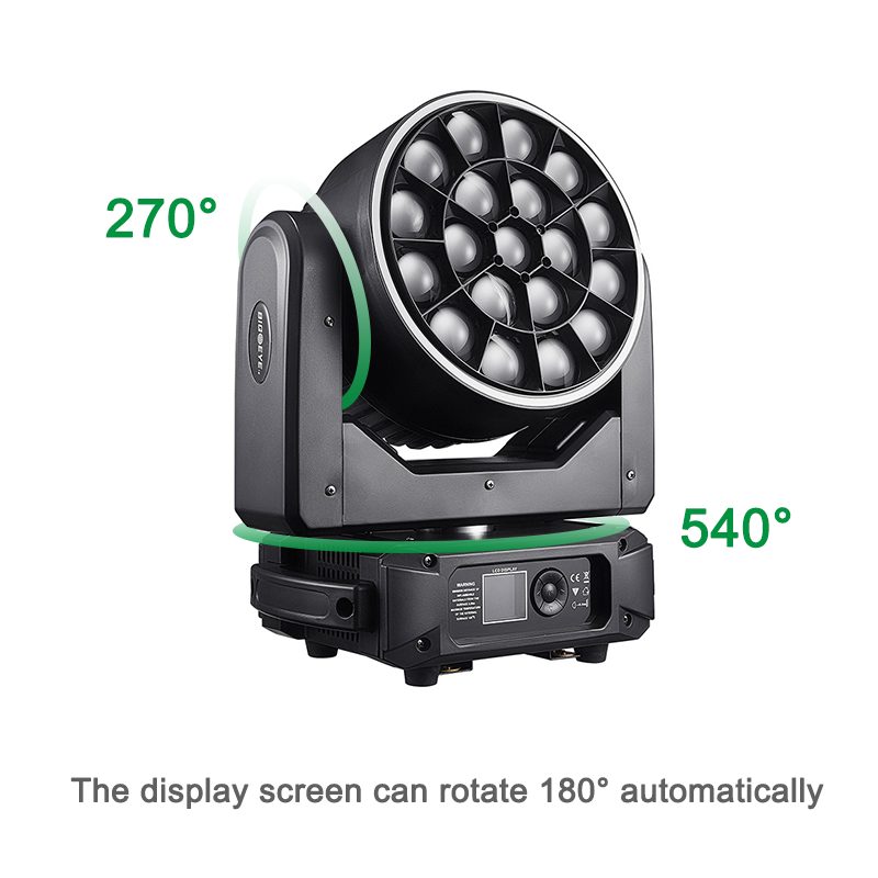 Igracelite LED Moving Head 19x25W RGBW 4-in-1 Bee Eye & Wash Zoom Stage Light with Pixel Control, Halo Ring, Linear Zoom, DMX512, RDM, Artnet for DJ, Concert, Theater and Event Lighting