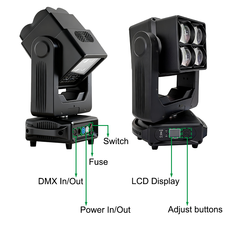 Igracelite LED Moving Head Light 400W Double Sided LED Club Stage Light with 4x60W RGBW Beam, DMX512 Control, 20/34/93 Channels, 32-bit Linear Dimming, Professional DJ Disco Concert Lighting