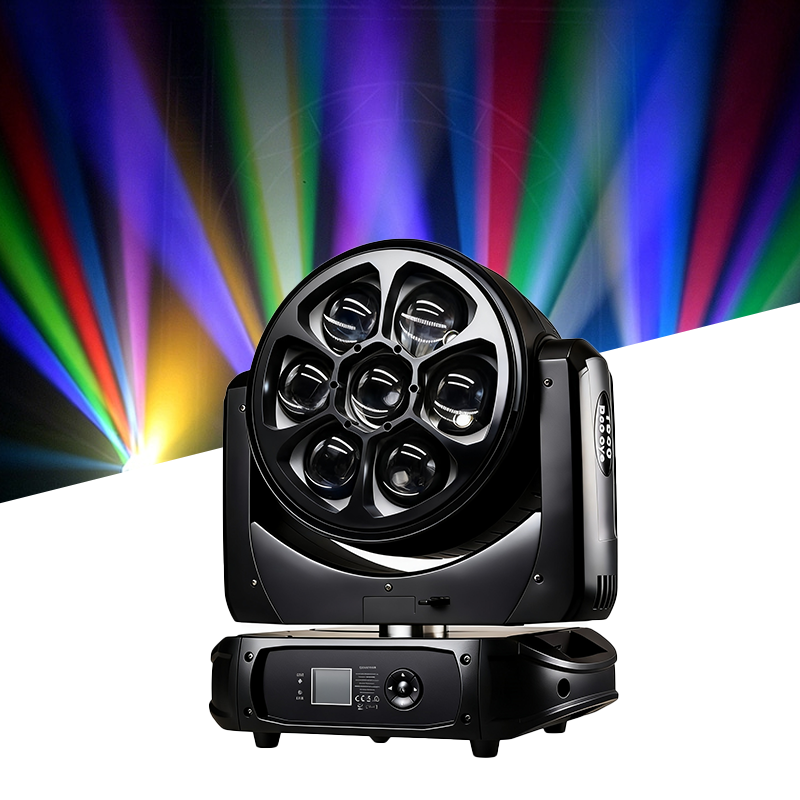 Igracelite 7x60W LED Moving Head Zoom Bee Eye Light with CTO, RGBW 4-in-1 LEDs, 4.5°-60° Zoom, Kaleidoscope, Infinite Front Lens Rotation, DMX512 Stage Lighting