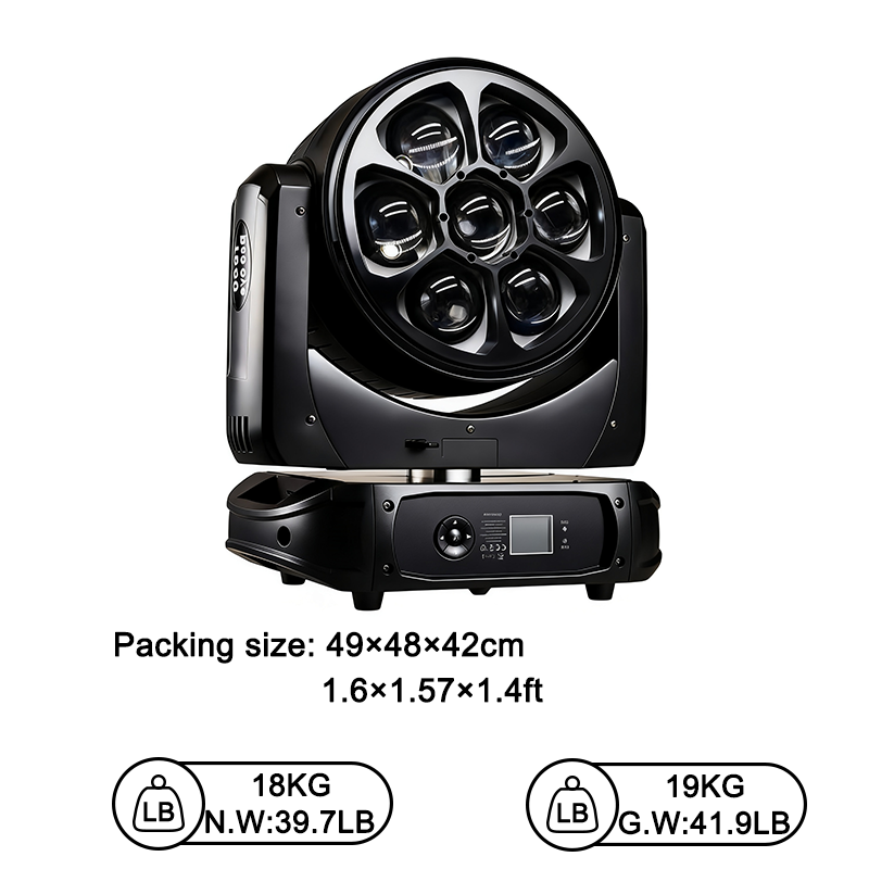 Igracelite 7x60W LED Moving Head Zoom Bee Eye Light with CTO, RGBW 4-in-1 LEDs, 4.5°-60° Zoom, Kaleidoscope, Infinite Front Lens Rotation, DMX512 Stage Lighting