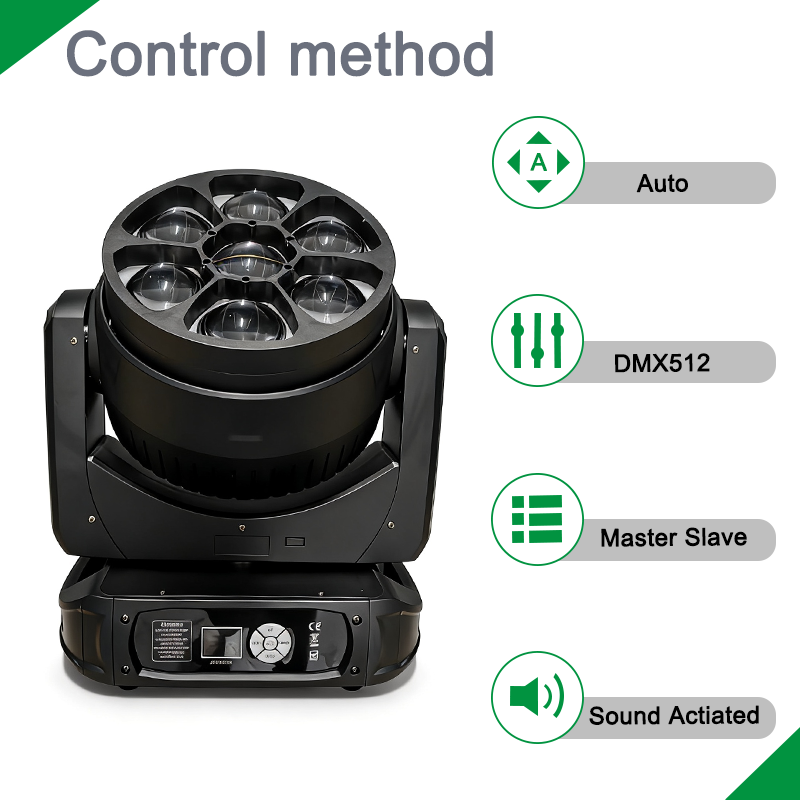 Igracelite 7x60W LED Moving Head Zoom Bee Eye Light with CTO, RGBW 4-in-1 LEDs, 4.5°-60° Zoom, Kaleidoscope, Infinite Front Lens Rotation, DMX512 Stage Lighting