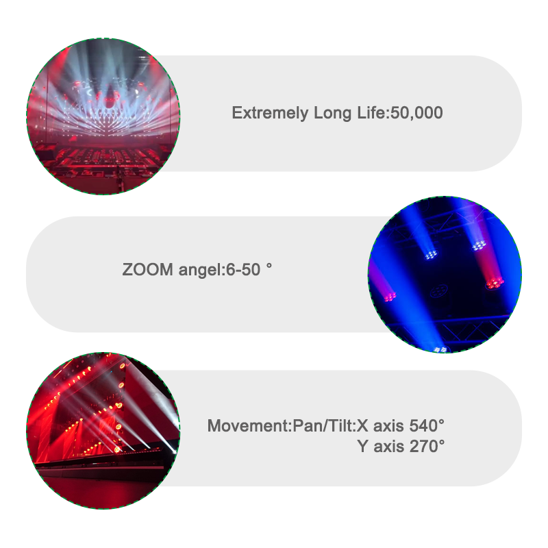 Igracelite 7x60W LED Moving Head Zoom Bee Eye Light with CTO, RGBW 4-in-1 LEDs, 4.5°-60° Zoom, Kaleidoscope, Infinite Front Lens Rotation, DMX512 Stage Lighting
