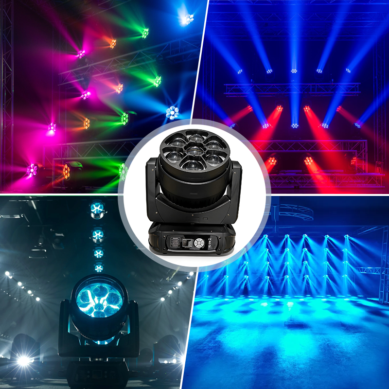 Igracelite 7x60W LED Moving Head Zoom Bee Eye Light with CTO, RGBW 4-in-1 LEDs, 4.5°-60° Zoom, Kaleidoscope, Infinite Front Lens Rotation, DMX512 Stage Lighting
