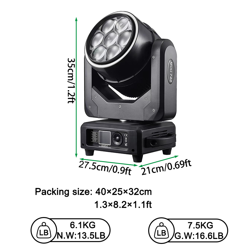 Igracelite 350W LED Moving Head 7x40W RGBW 4 in 1 Bee Eye Zoom Wash Beam Stage Light DMX512 Professional DJ Club Event Lighting