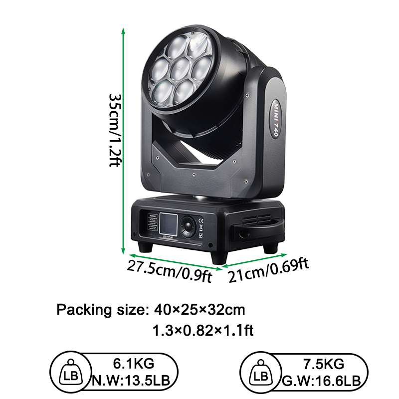 Igracelite 350W LED Moving Head 7x40W RGBW 4 in 1 Bee Eye Zoom Wash Beam Stage Light DMX512 Professional DJ Club Event Lighting