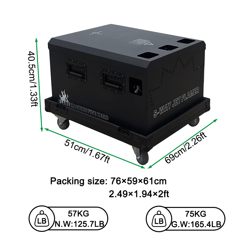 Igracelite 3000W Five head flame machine Professional DMX512 Stage Flame Effect Machine with 5 Nozzles, 8-10M Flame Height for Events, Concerts, Shows