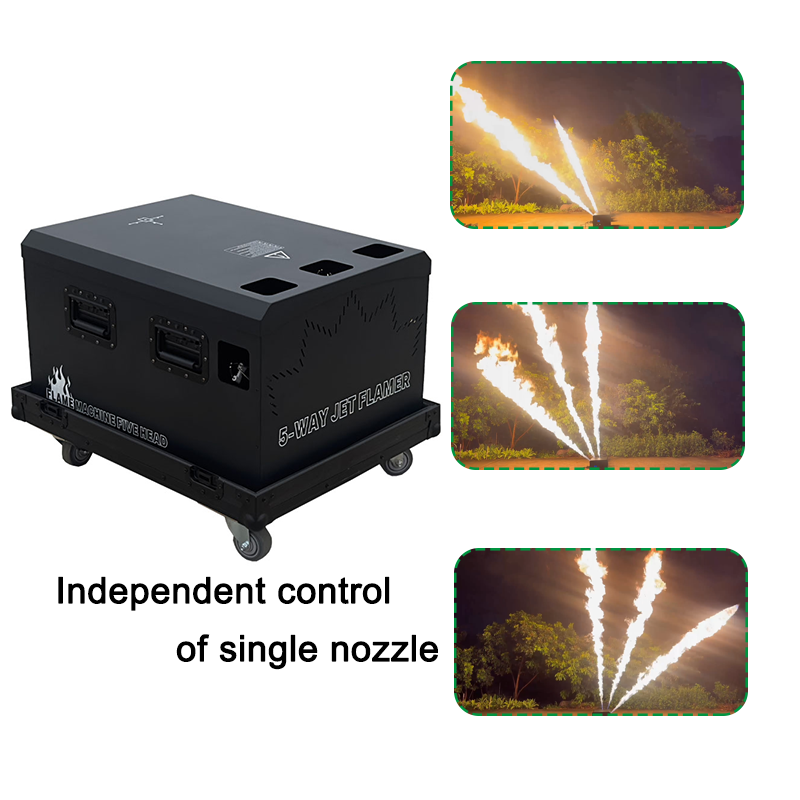 Igracelite 3000W Five head flame machine Professional DMX512 Stage Flame Effect Machine with 5 Nozzles, 8-10M Flame Height for Events, Concerts, Shows
