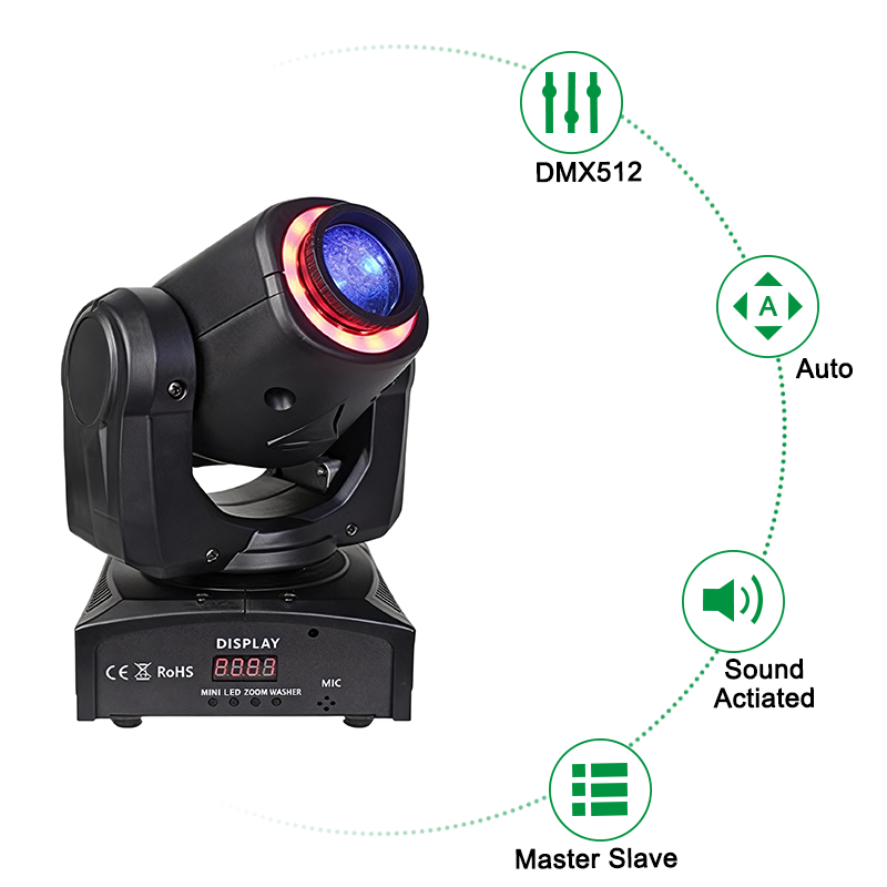 Igracelite 30W LED Moving Head Light, DMX512 Stage Lighting with 8 Patterns 8 Colors, 9/13CH Control, Voice Activated DJ Party Beam Lamp with Manual Focus for Events and Shows