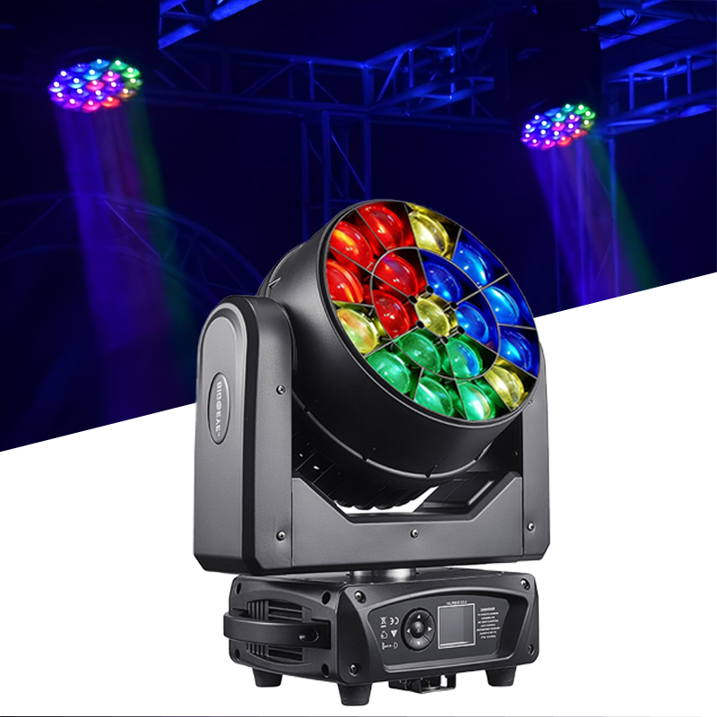 Igracelite 400W Bee Eye LED Moving Head Light 19x15W RGBW 4in1 Pixel Control Zoom Wash Beam Stage Lighting with Vortex Effects for DJ Club Event Performance