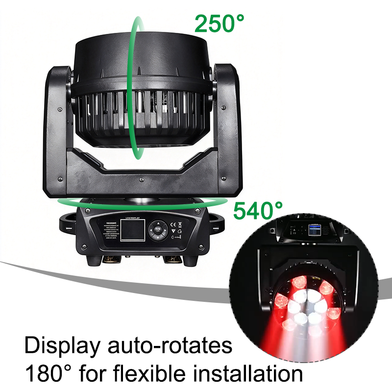 Igracelite 400W Bee Eye LED Moving Head Light 19x15W RGBW 4in1 Pixel Control Zoom Wash Beam Stage Lighting with Vortex Effects for DJ Club Event Performance