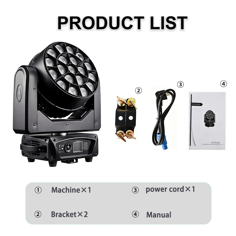 Igracelite 400W Bee Eye LED Moving Head Light 19x15W RGBW 4in1 Pixel Control Zoom Wash Beam Stage Lighting with Vortex Effects for DJ Club Event Performance