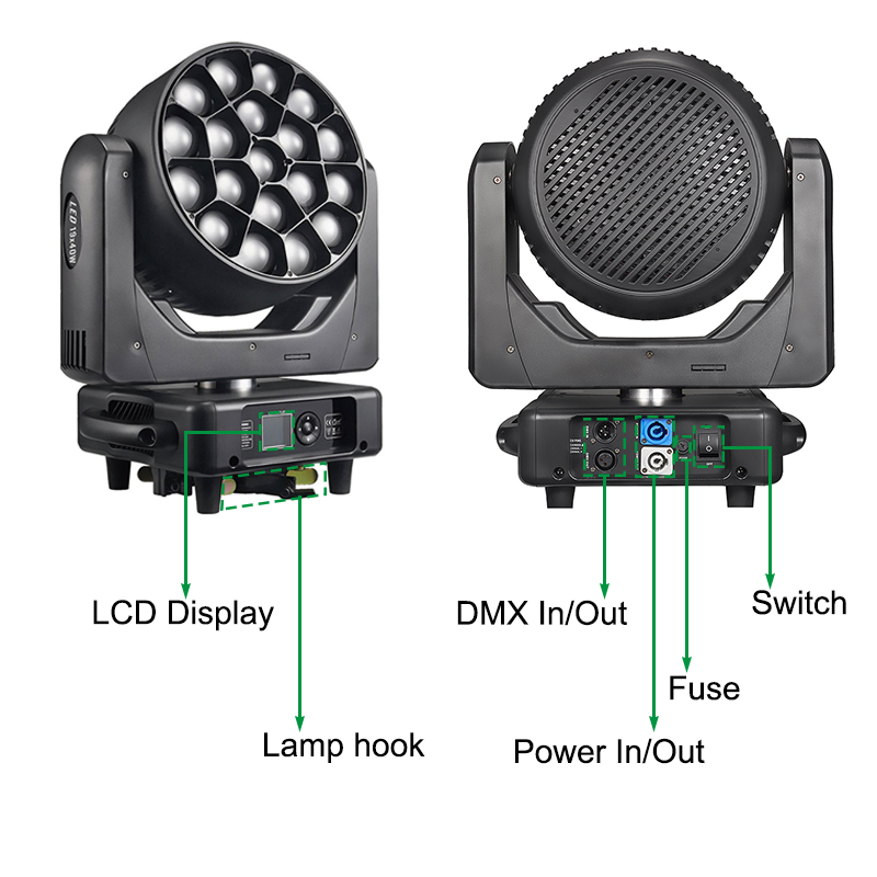 Igracelite 19x40W RGBW BEE EYE LED Moving Head Light 850W Pixel Control Beam Wash Stage Lighting with CTO Infinite Rotation Vortex Effect DMX512 Professional DJ Show Light