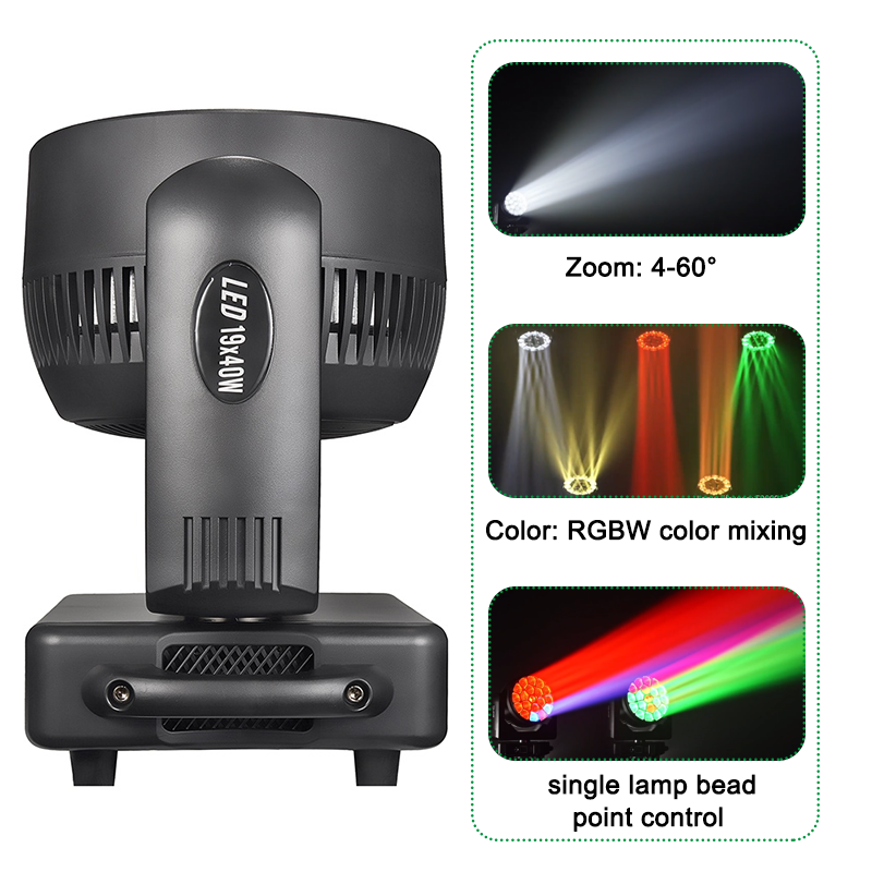 Igracelite 19x40W RGBW BEE EYE LED Moving Head Light 850W Pixel Control Beam Wash Stage Lighting with CTO Infinite Rotation Vortex Effect DMX512 Professional DJ Show Light