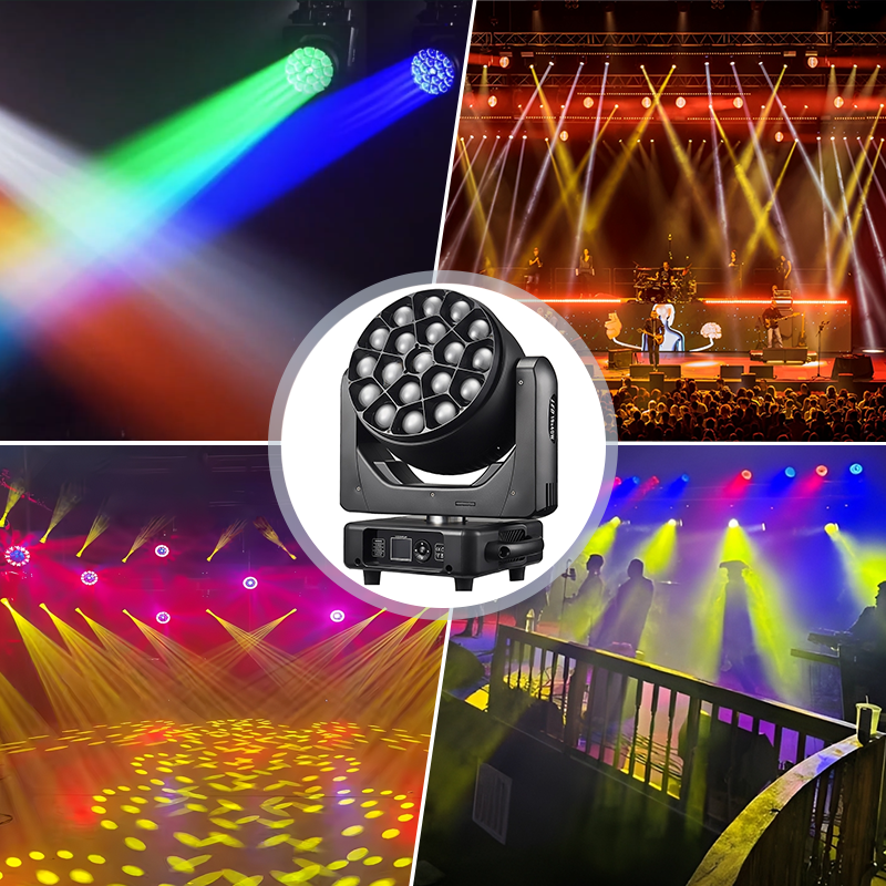 Igracelite 19x40W RGBW BEE EYE LED Moving Head Light 850W Pixel Control Beam Wash Stage Lighting with CTO Infinite Rotation Vortex Effect DMX512 Professional DJ Show Light