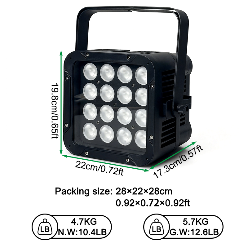 Igracelite 16×12W 10000mAh Battery LED Wash Light, RGBWAP 6-in-1 Wireless DMX IP65 Waterproof LED Stage Light  WiFi APP Control for Events & Outdoor Lighting