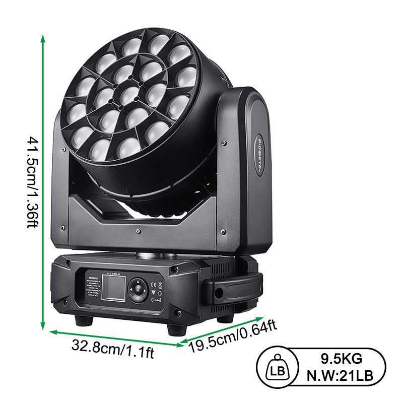 Igracelite K15 19x40w RGBW LED wash big bee eye moving head light for concerts and parties