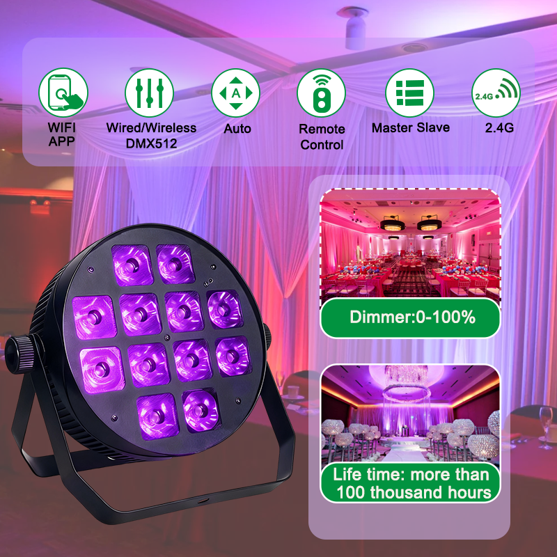 Igracelite 12×18W Battery Led Stage Light RGBWA UV 6in1 Rechargeable Wireless DMX Par Uplight for DJ Wedding Events
