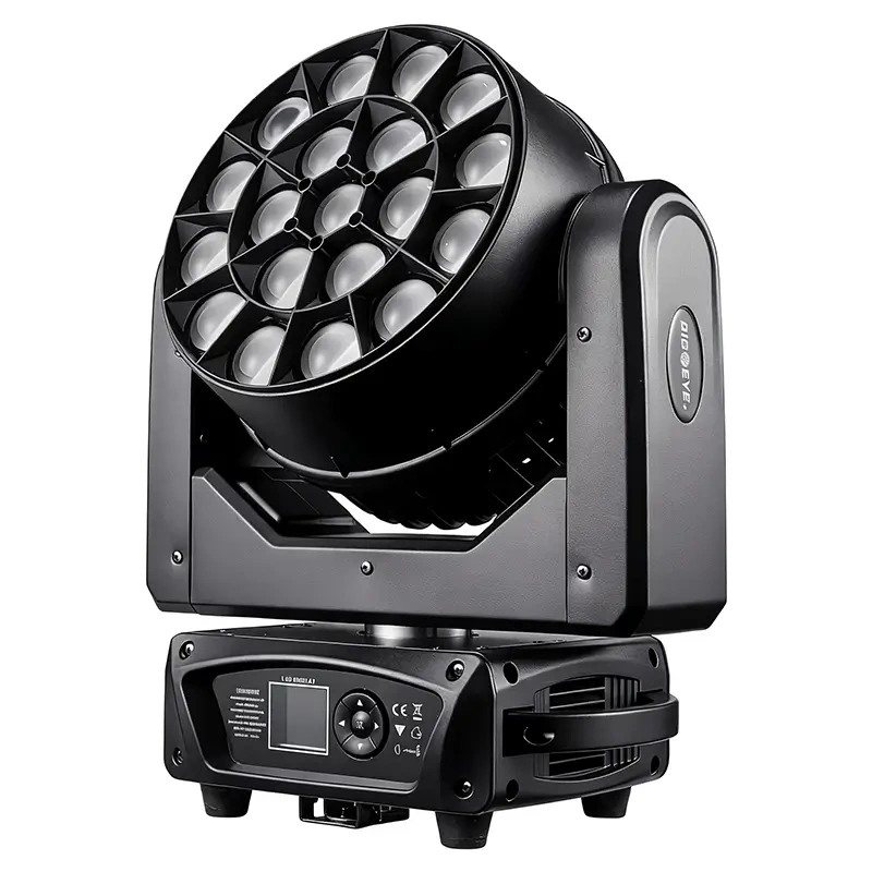 Igracelite 400W Bee Eye LED Moving Head Light 19x15W RGBW 4in1 Pixel Control Zoom Wash Beam Stage Lighting with Vortex Effects for DJ Club Event Performance