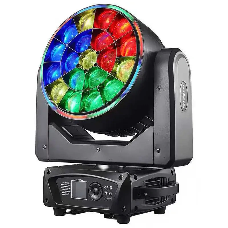 Igracelite 400W Bee Eye LED Moving Head Light 19x15W RGBW 4in1 Pixel Control Zoom Wash Beam Stage Lighting with Vortex Effects for DJ Club Event Performance