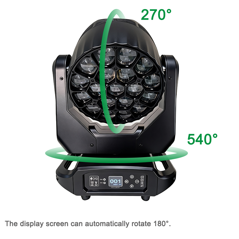 Igracelite 19x40W 4-in-1 Bee Eye LED Moving Head Light with Infinite Rotating Lens, Pixel Control, 4-45° Zoom, DMX 23/25/101CH, 540° Pan 250° Tilt