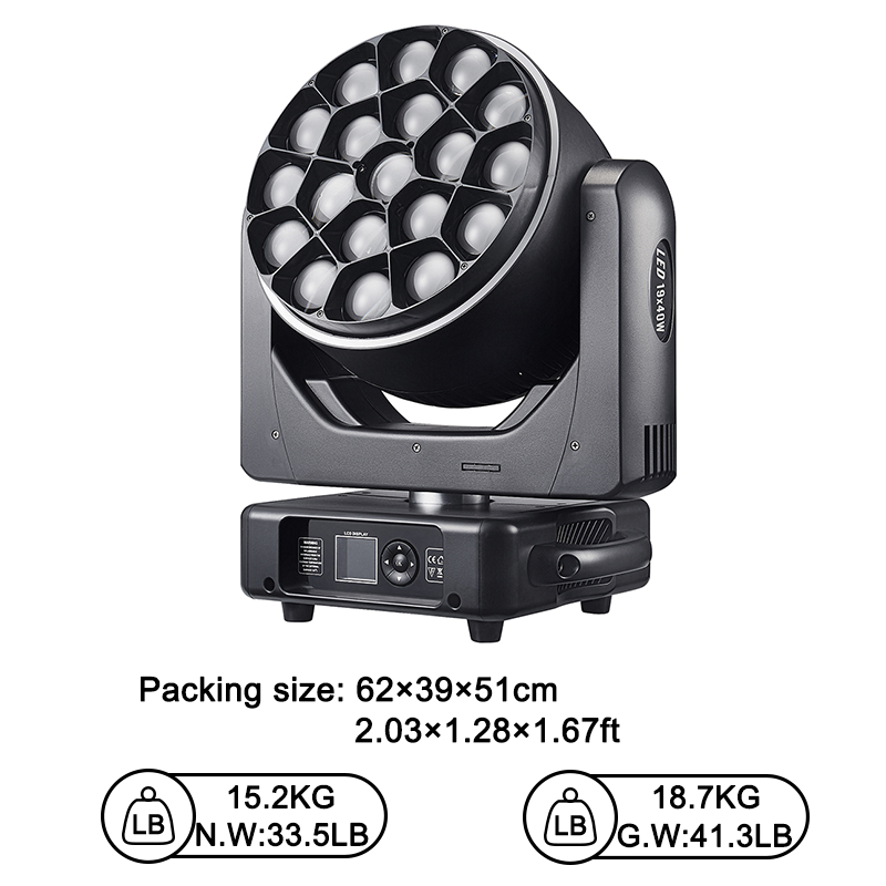 19x40w bee eye zoom beam wash led moving head