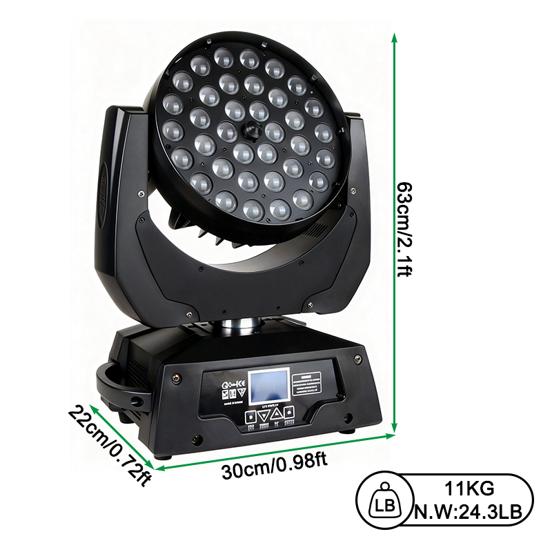 36*18w rgbwauv wash zoom Led moving head light